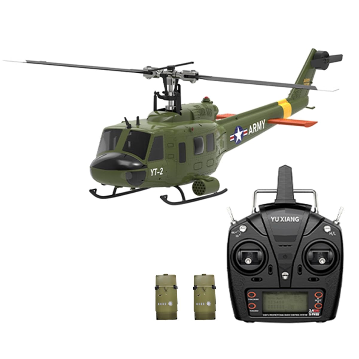 UH-1 Huey RC Helicóptero, 1/34 Escala 2.4G 6CH Control remoto Helicóptero, Dual Brushless Moto, Giroscopio de 6 ejes, 3Batería