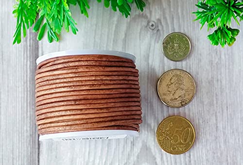 Cords Essentials Round Genuine Leather String Cord, Rope For Jewelry Making, Necklaces, Bracelets, Kumihimo Braiding, Wraps, Crafts And Hobby Projects (Distressed Saddle, 2.0 Mm) #TOP2