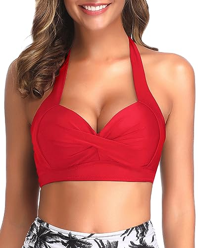 Tempt Me Women's Red Bikini Top - Push Up, Halter, Retro Bathing Suit - Padded Swimsuit Top - XXL -  K191014-CRD-XXL
