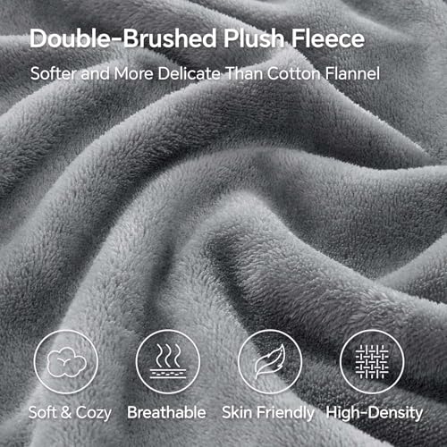 Image of BEDELITE Flannel King Fitted Sheet & Pillowcases Set, Grey, 3 Pieces | Ultra Soft Plush Fleece Bed Sheet with Elastic Corner Straps, 16 Inch Deep Pocket, Fuzzy All-Season Gift & Room Decor