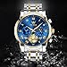 OLEVS Blue Watches for Men Analog Quartz Stainless Steel Fashion Sport Mens Wrist Watch Classic Luminous Dress Mens Watches Gold and Silver Chronograph Moon Phase Luxury Relojes para Hombres