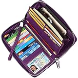 Dante Women's RFID Blocking Pebbled Real Leather Zip Around Wallet Clutch Large Travel Purse(Large Size Purple)