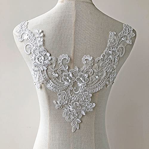 V-Neck Lace Applique Corded Embroidery Floral Applique Trims Collar Patch For Wedding Dress Gown Costumes #TOP1