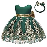 Baby Girls Embroidery Lace Dresses Toddler Ruffles Infant Easter Tutu Birthday Dress with Headwear (Dark Green,70)