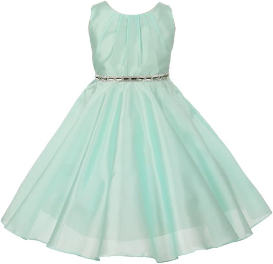 Big Girls Mint Glitter Stone Belt Shantung Junior Bridesmaid Dress 8-12