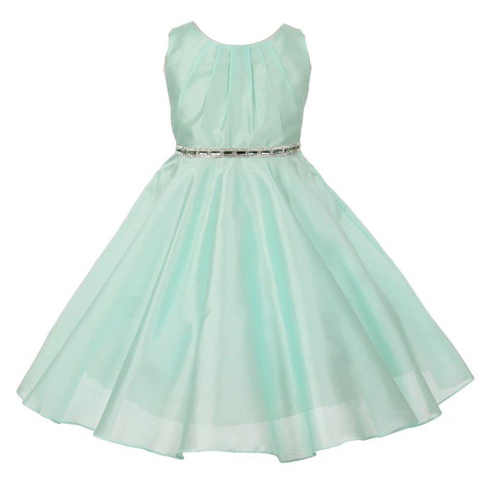 Big Girls Mint Glitter Stone Belt Shantung Junior Bridesmaid Dress 8-12