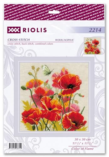 Image of RIOLIS - Colors of Flame 2214, Cross Stitch Kits 11 inch x 11 inch, Cross Stitch Kits for Adults, Floral Counted Cross Stitch Kits, Embroidery Kit for Beginners & Advanced, Crossstitching Kits