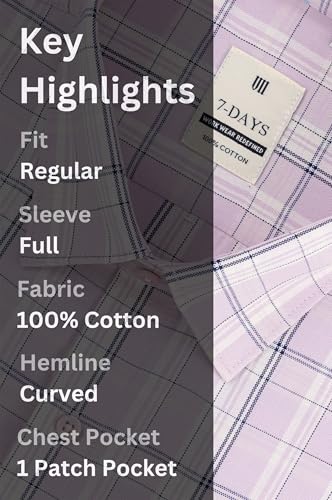Image of 7-DAYS Men's Premium Checks Formal Shirt - Cotton Rich, Regular Fit, Full Sleeve, with Pocket, Wrinkle Resistant - Stylish Office & Everyday Wear.