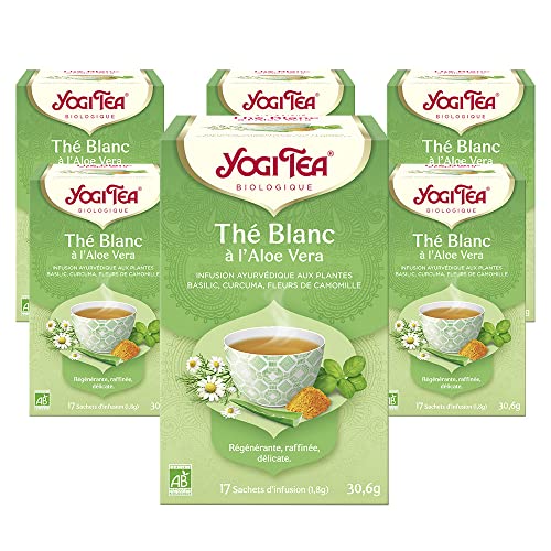 YOGI TEA, Thé Blanc Bio à l'Aloe Vera, Mélange de Basilic, Curcuma et Fleurs de Camomille, 102 (6x17) Sachets de Thé