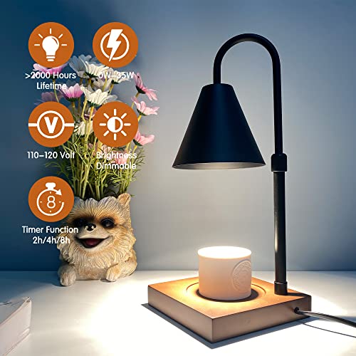 Candle Warmer Lamp, Dimmable Candle Warmer Lamp With Timer, Height Adjustable Candle Warmer Light With 2 Bulbs, Candle Lamp For Jar Candles, Electric Candle Warmer For Home Décor, Wooden Base (White) #TOP1