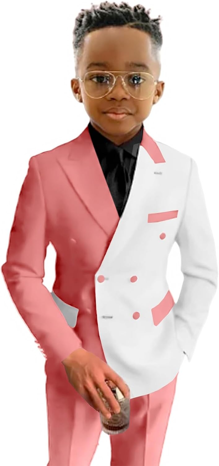 SAROULU Boys Double Breasted Suit 2 Piece Flower Boys Suits Dresswear Set Tuxedos Suit for Kids Boys Formal Suit