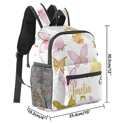 Pink Gold Butterfly Personalized Kids Toddler Backpack for Boys Girls, Custom Mini School Backpack Bags Kindergarten, 10 inches (L) x 4 inches (W) x 12 inches (H)2