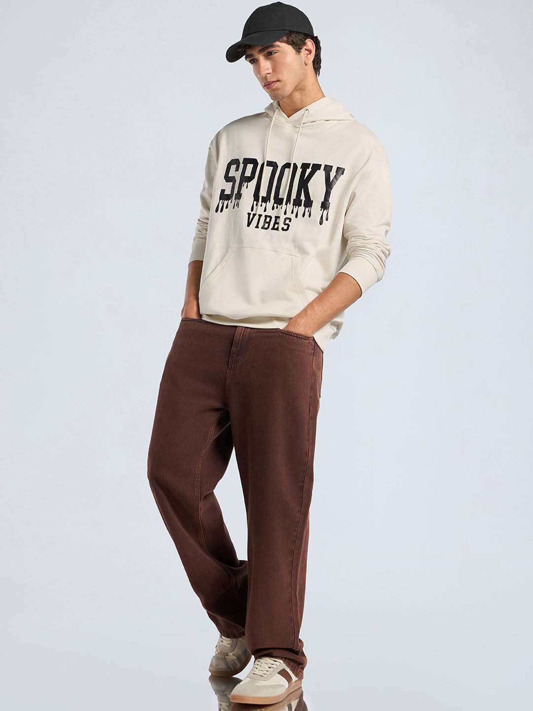 Bewakoof Heavy Duty 1.0 - Felpa con cappuccio in pile da uomo tipografia oversize