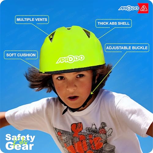 Image of APRODO Kids Protective Gear Set for Roller Skating, Skateboarding & Cycling |for Kids 5 to 12 Years (Neon Green) | Knee and Elbow Pads Wrist Guards Set for Skating, Skateboard & Cycling