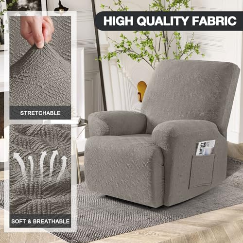Image of Timeles Recliner Covers Extra Wide Recliner Chair Cover Reclining Sofa Slipcovers for Pet&Kid,Stretch Soft Washable (One-Seater Oversized, Taupe)