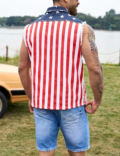 Yuanbang American Mens Vest,Flag Cape,USA Sunglasses,Patriotic Socks,4 Pcs for 4th of July Labor Day(flag,X-Large)