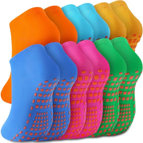 WANZHIHUI Grip Socks for Kids 6 Pairs Non Slip Grippy Socks for Boys Girls Ages 5-12, Cotton Yoga Trampoline Gymnastics
