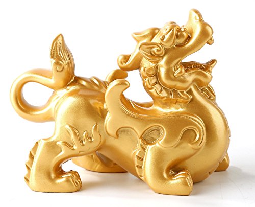 BOYULL Feng Shui Wealth Prosperity Golden Pi Xiu/Pi Yao Statue Car Dashboard Decoration, Attract Wealth and Good Luck,Feng Shui Decor