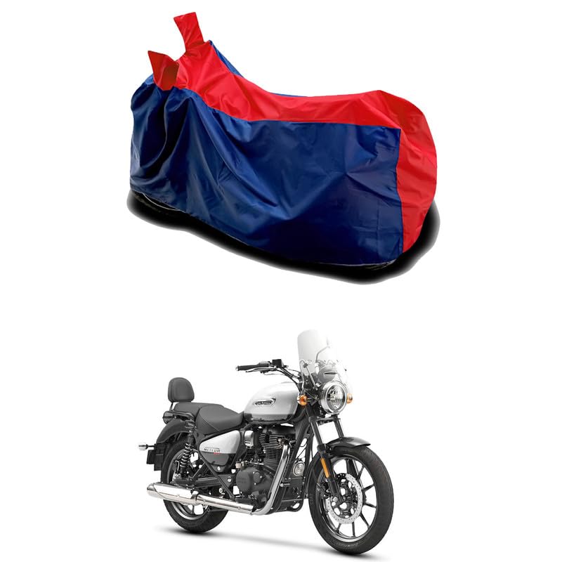 MITHILA MART-Compatible with Compatible with Royal Enfie Meteor 350 Super BS6 Bike Body Cover Water Resistance Dust Proof UV-Rays Full Body Protection (Black & Red)