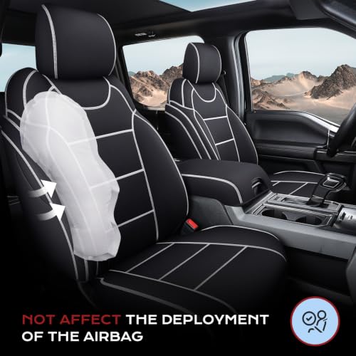 Image of Coverado Car Seat Cover Custom for Ford 2015-2026 F150 Crew Cab & 2017-2026 F250 F350 F450 Truck, Waterproof Stretch Fabric Full Set, Black & White Line