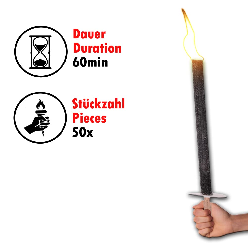 KUNSTIFY 50 Stück Wachsfackeln mit 60 min Brenndauer Wachs Fackeln mit Handschutz extra Lange Brennzeit Griff, draußen Feuerfackel Feuer Garten Party Hochzeit Nachtwanderung Lagerfeuer Outdoor