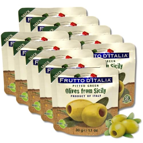 Frutto d'Italia Green Pitted Olives in Pouch, Unflavored 1.1 Ounce (Pack of 10)