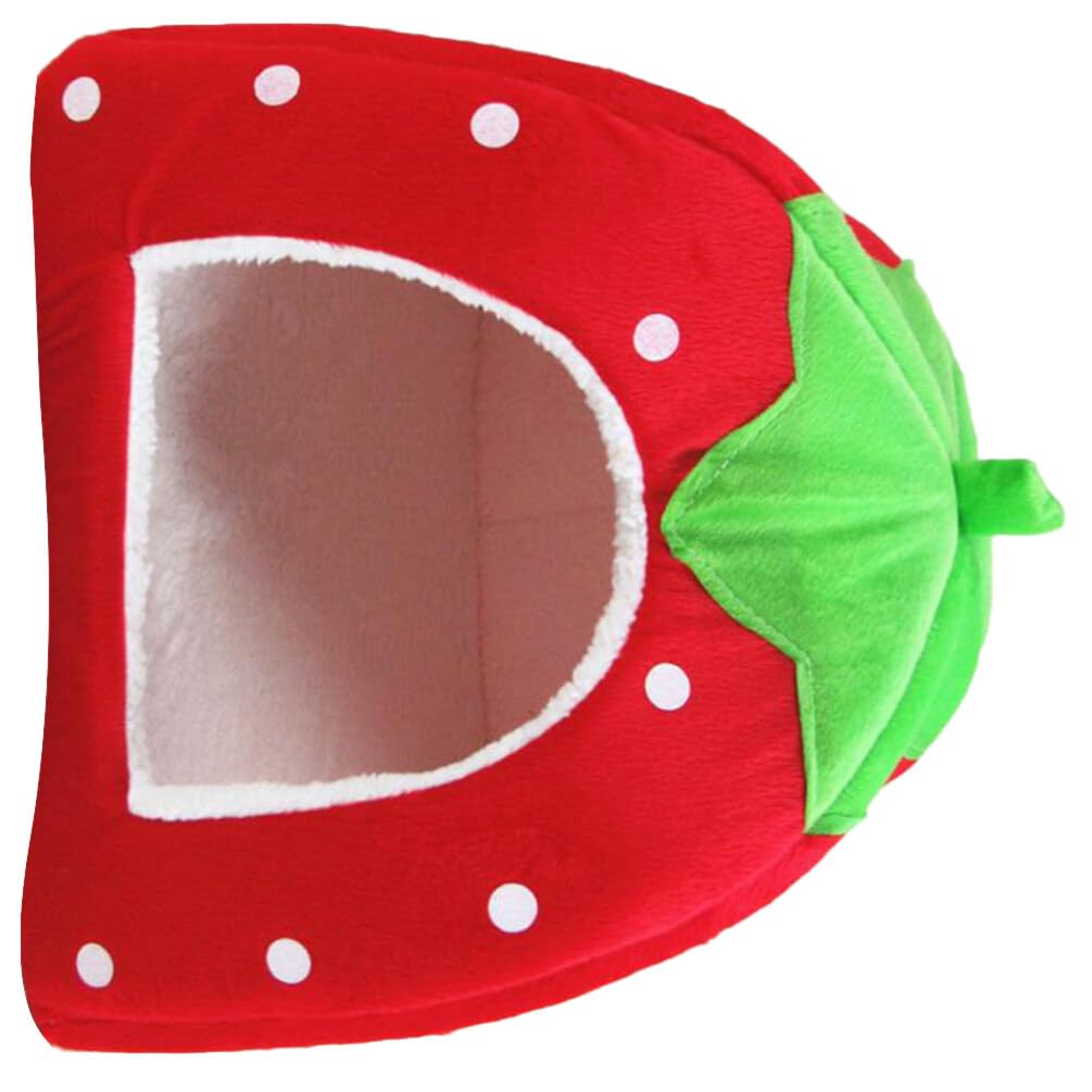 FRCOLOR Strawberry Shape Pet Bed Cozy Cave Nest for Cats Dogs Foldable Easy Clean Light Weight