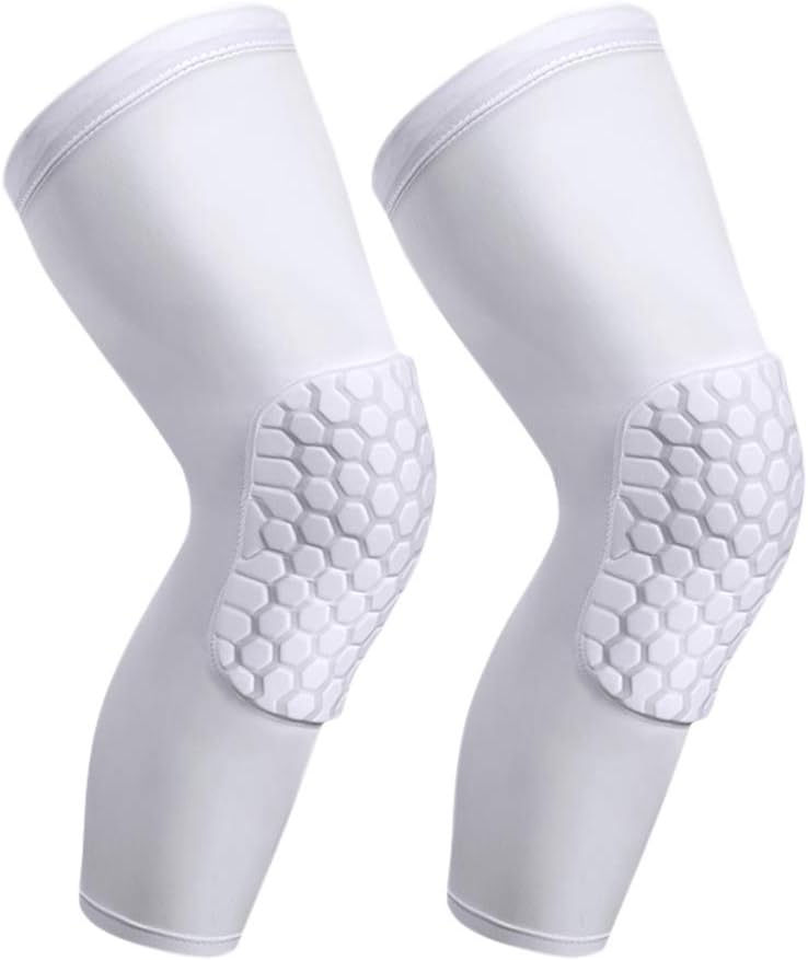 PISIQI Knee Compression Pads Long Leg Sleeve Brace Protection for Basketball, Football & Volleyball (2 Sleeves) : Clothing