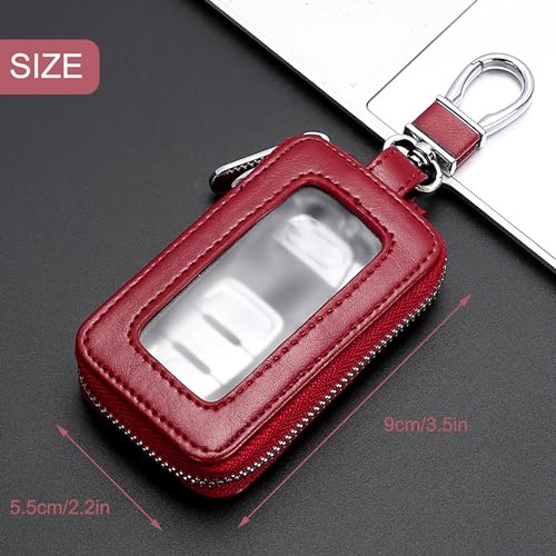 Etuis Porte-Clés de Voiture Housse de Protection clé de Voiture Double couche Porte-clés de Voiture Sac Étui à Pièces en Cuir Pochette Zippée avec Fenêtre Transparent Porte Monnaie (Bourgogne) – vue 2