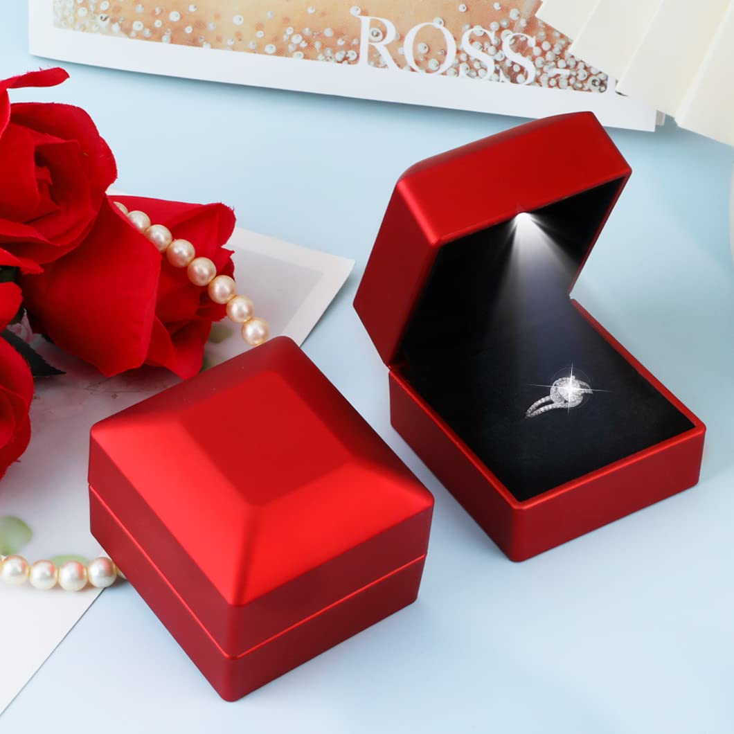 Scatola Portaanelli Rolin Roly A Forma Di Cuore Con Luce LED - Velluto - Per Fidanzamento, Matrimonio, Proposta - Batteria Inclusa