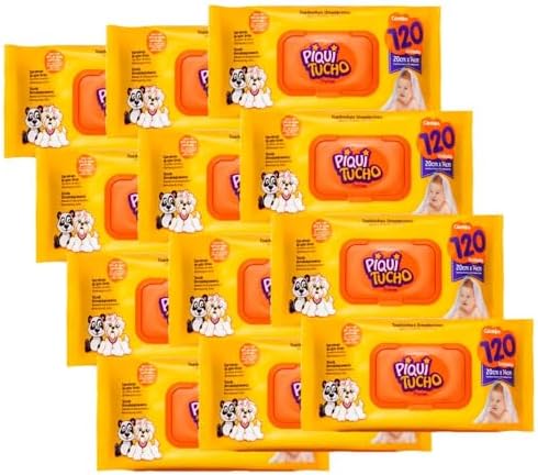 Kit com 12 Pacotes de Lenços Umedecidos Piquitucho 120 Unidades C...