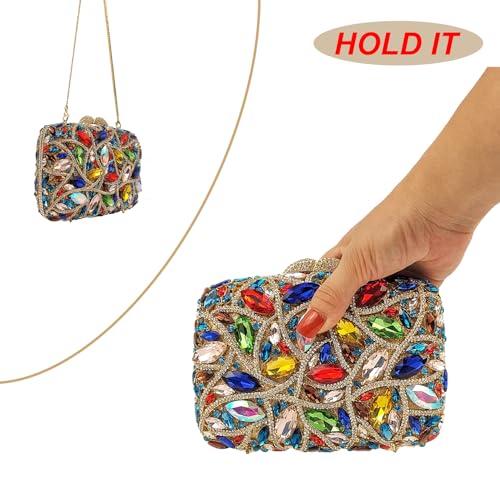 Image of Colorful Crystal Clutch Box Handbag Women Sparkling Evening Bags for Wedding Party Prom Purse