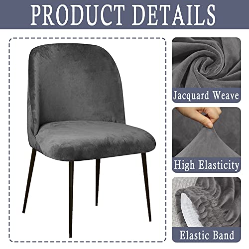 Itfro Set Of 4 Dark Grey Armless Accent Chair Cover Stretch Velvet Dining Chair Slipcover Mid Century Modern Curved Chair Cover Chair Protector For Hotel Kitchen Banquet (Dark Grey, Set Of 4) #TOP2