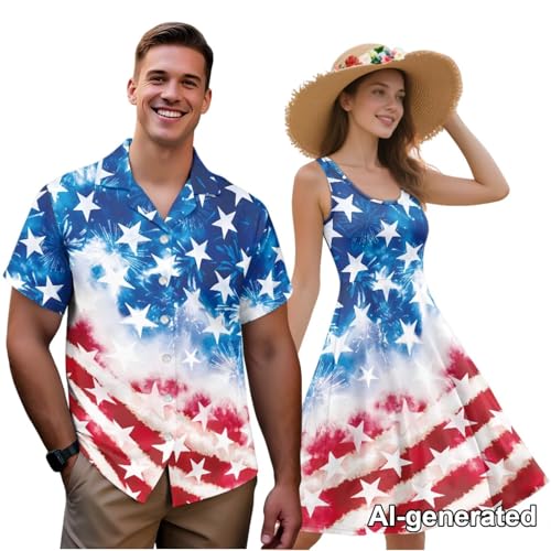 Image of Hawaii Matching Couple Outfits Husband and Wife Clothing Fashionable Mens Casual Shirts Hawaii Dress with Soft Fabric