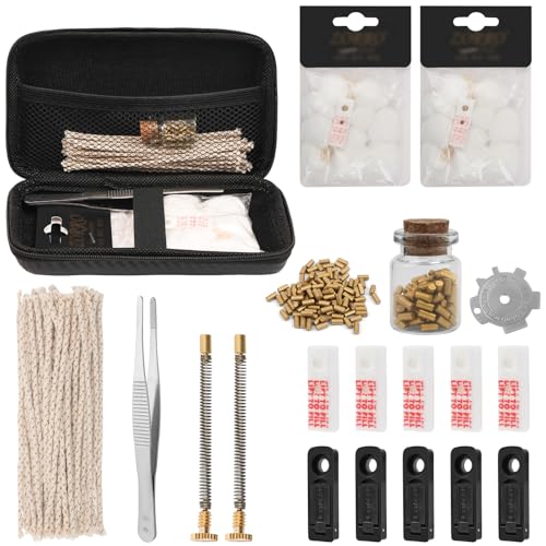 Lighter Repair Kit: Universal Maintenance Tools for Vintage Petrol Lighters - 2 Bags Cotton 100 Flints 30 Wicks 5 Cotton & 5 Rubber Felt Pads 2 Springs/Screws for Fluid Lighter Rebuild