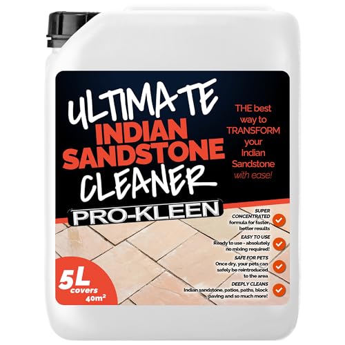 Pro-Kleen Ultimate Indian Sandstone Patio Cleaner 5L - Removes Dirt, Grime, Algae, Mould, Black Spots, Stains & More with Ease - Restores Colour - Child & Pet Safe - Concentrated Formula - Covers 40m2