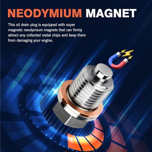 Image of M16 x 1.5 Magnetic Oil Drain Plug, Magnetic Stainless Steel Oil Pan Drain Nut Bolt with 5 PCS Copper Crush Washer Anti Leakage, Universal Leak-proof Replacement,Fits Most Cars, Motorcycles, Boats