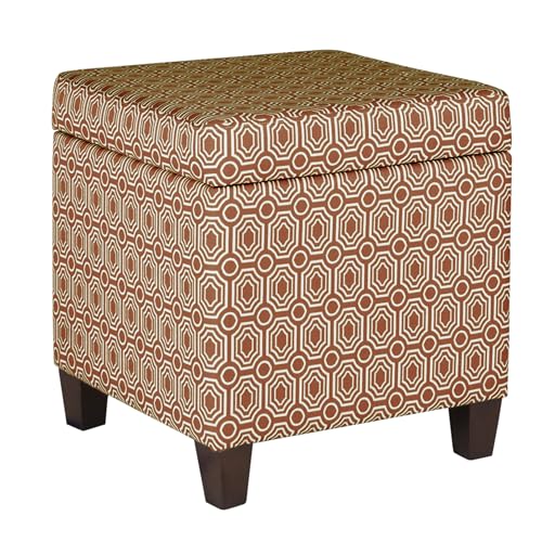Image of HomePop Upholstered Storage Cube Ottoman with Hinged Lid, Orange Geometric 17 inch x 17 inch x 18 inch
