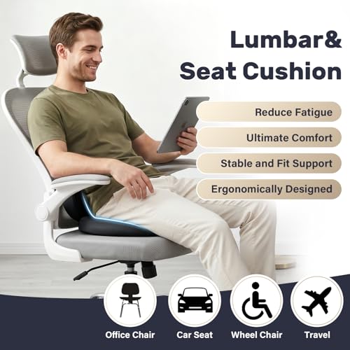 Image of Coverado Memory Foam Car Seat Cushion and Lumbar Support Pillow for Driving Seat, Ergonomic Design Soft and Breathable PU Leather, High Density Memory Foam for Neck & Lower Back Pain Relie