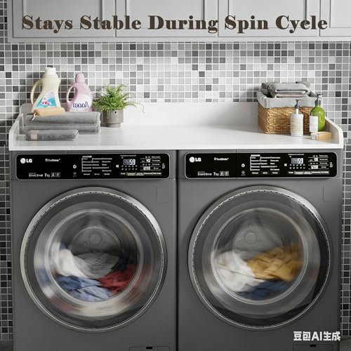 DTK Washer Dryer Countertop, Wood Topper with Edge Rails, Washer and Dryer Countertop with Anti-Slip Strips, 54" Width x 27.5" Depth Cover for Laundry Room Organization and Storage, White by DTK - Image 2