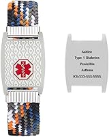 Vista 15 de Pulsera de alerta médica personalizada de nailon trenzado elástico para identificación médica de emergencia, grabado personalizado, pulsera