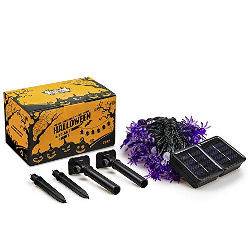 Qunlight Halloween Solar String Lights, 2Pack 30 LED 20ft Purple Spider String Lights with 8 MODES Waterproof Fairy Lights for Halloween Party Decor, Halloween Lighting, House, Garden, Yard Decoration