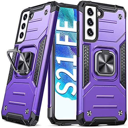Coque Galaxy S21 FE Anqrp violette avec protection de grade militaire et anneau