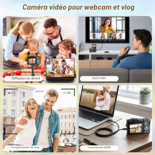 4K Appareil Photo Numérique 48MP Autofocus Compact Caméra avec 2.8'' Écran Rabattable 180° Digital Camera Zoom Numérique 16X avec Carte 32GB pour Adolescents Débutants Adulte (Noir) – vue 7