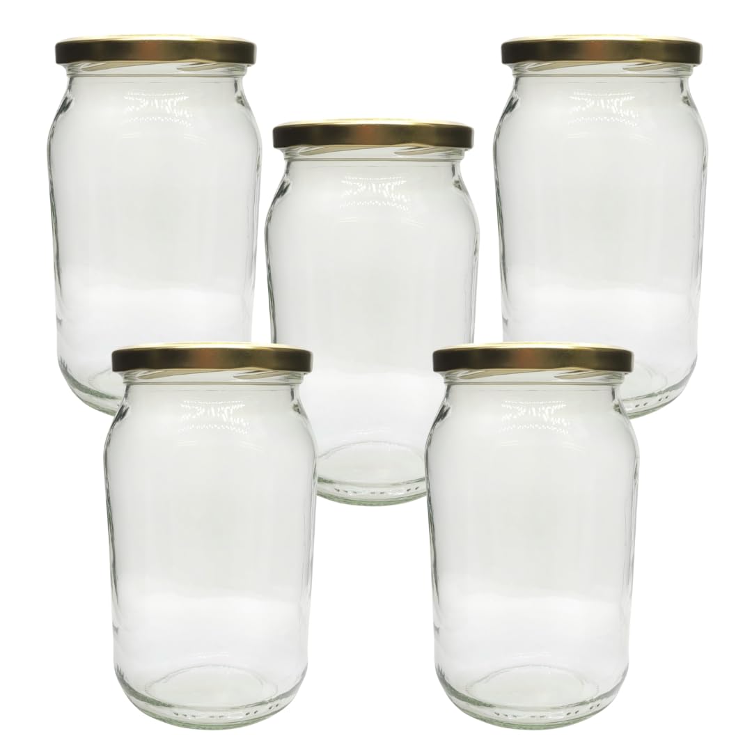 Diah Do It At Home Gold 8 Pack 900Ml Glass Jars With Twist-Off Lids - Large Airtight Jars For Diy Pickles, Honey, Jam & Chutney - Durable Preservation Glass For Home Canning (Set Of 8X 900Ml)
