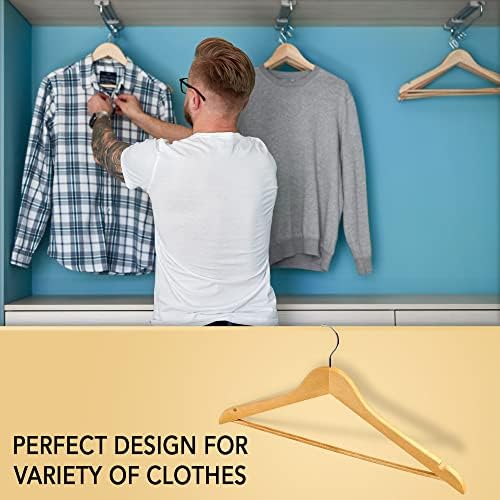 ARIANA HOMEWARE PACK OF 80 Wooden Hanger Multifunctional High-Grade Solid Wood Suit Hangers, Natural Finished Oak Clothes Hangers