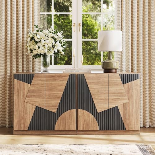 Image of BELLEZE 66 inch Modular Sideboard Buffet Cabinet - Camel & Espresso Black
