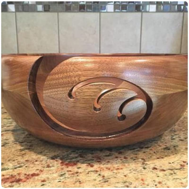 Image of Wooden Yarn Bowl for Crocheting, Knitting with Hook Holder Storage Yarn Bowl Knitting Yarn Bowl Hook Holder Crochet Hooks for Crocheting Knitting Design-6-L by ABDULHANDICRAFTS