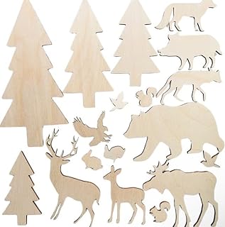 18pc Unfinished Wood Cutout Forest Creatures Animals Deer,Moose,Bear,Trees,Doe,Coyote,Birds, Etc.