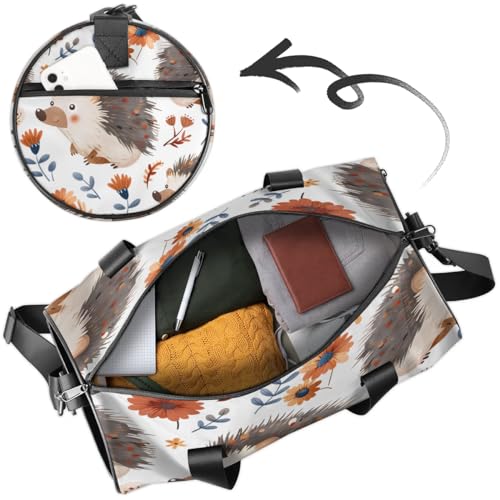 Hedgehog Flower Travel Gym Bag Waterproof Sport Dance Bag for Women Men Portable Gymnastics Duffel Bags Canvas Tote Carry on Handbag for Workout Overnight Weekender2